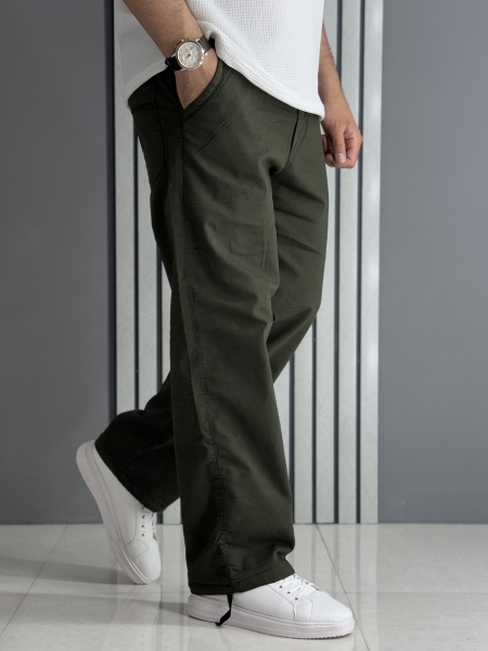 شلوار مردانه بگ کتان نیل سبز