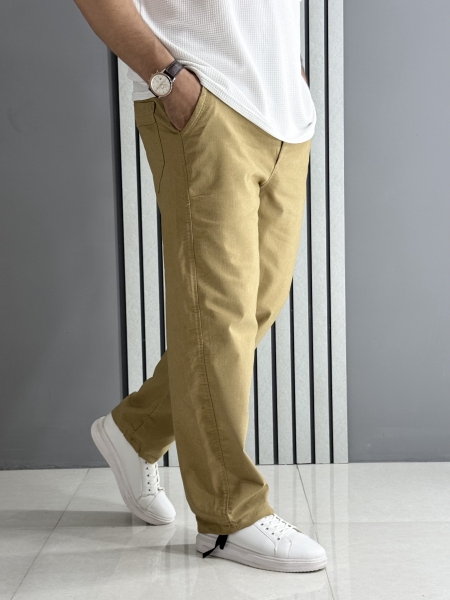 شلوار مردانه بگ کتان نیل نسکافه ای