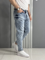 شلوار مام فیت آبی روشن گرم بالا