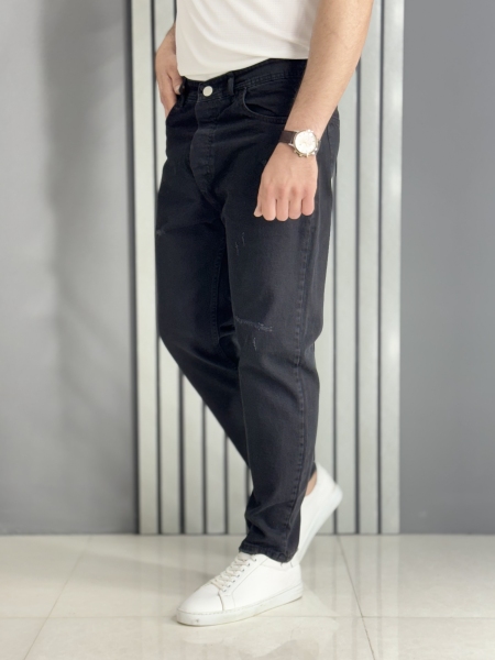 شلوار مردانه مام فیت ذغالی زاپدار