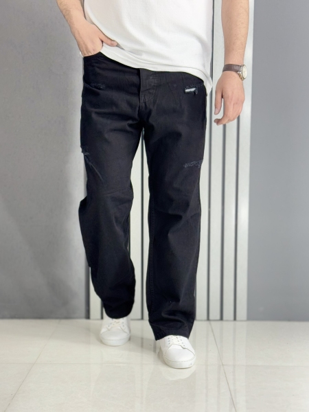 شلوار مردانه جین بگ مشکی زاپدار