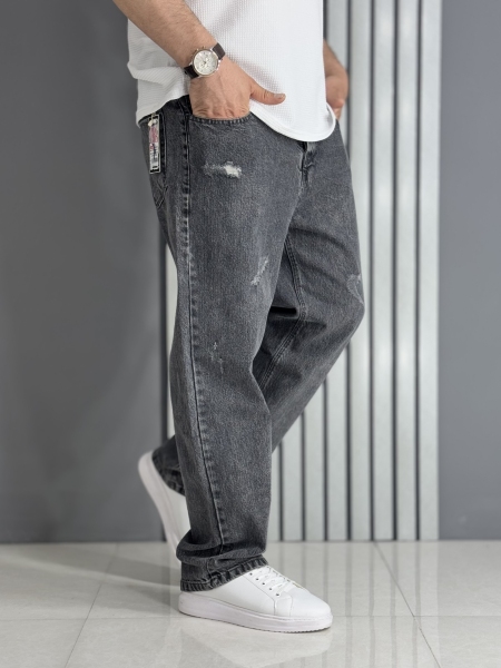 شلوار جین بگ ذغالی زاپدار گرم بالا