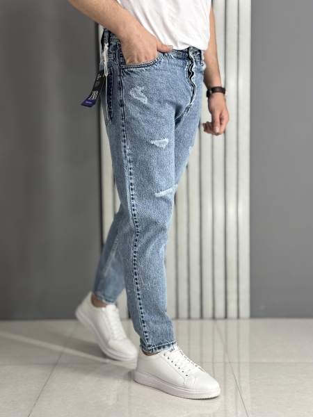 شلوار مام فیت آبی روشن زاپدار گرم بالا