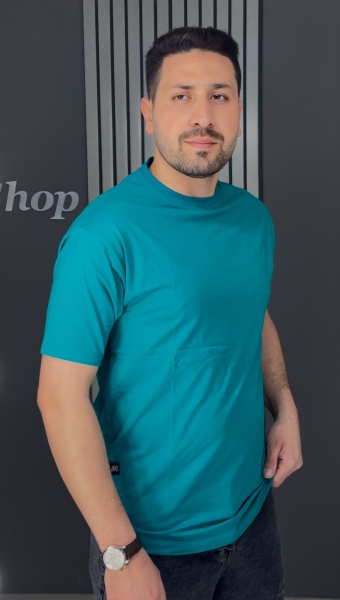 تیشرت بیسیک نخ پنبه سبز آبی