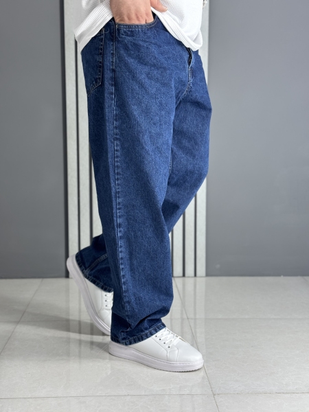 شلوار جین بگ گرم بالا آبی تیره کلاسیک تیره