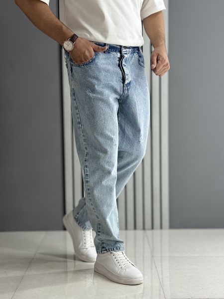 شلوار مام فیت آبی ( قد 100 سانت )