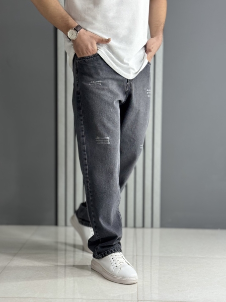 شلوار جین نیم بگ ذغالی روشن ( قد 107 سانت )