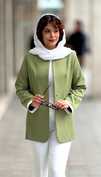 کت یقه ایستاده ترکیبی سفید