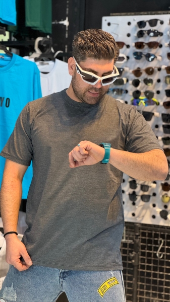 تیشرت بیسیک پارچه پنبه یک رو طوسی تیره ملانژ