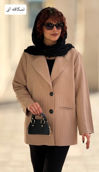 کت راه راه آستین دکمه کج راه