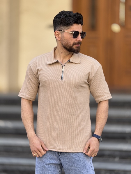 تیشرت نیم زیپ مراکشی کرم