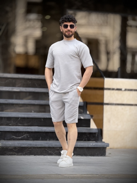 ست مراکشی تیشرت شلوارک طوسی روشن