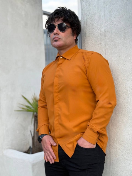 پیراهن آستین بلند ساده آجری