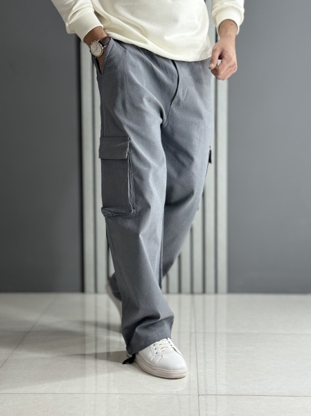 شلوار کارگو بگ استایل 5 جیب طوسی روشن ( کمر کش / قد 105 سانت )