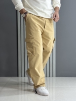 شلوار کارگو بگ استایل 5 جیب نخودی ( کمر کش / قد 105 سانت )