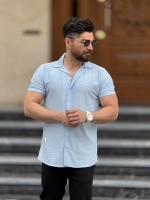 پیراهن مراکشی پارچه زنبوری آبی آسمانی