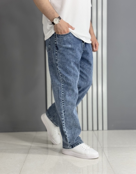 شلوار جین بگ گرم بالا آبی