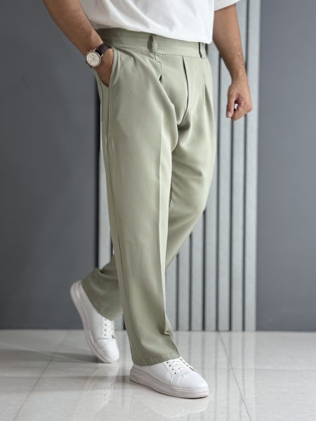 شلوار نیم بگ پارچه مازراتی سبز دریایی (پشت کمرکش)