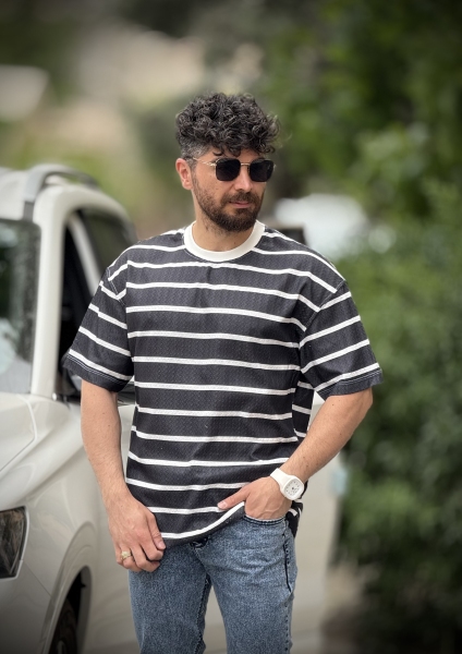 تیشرت پارچه بوکله مشکی سفید