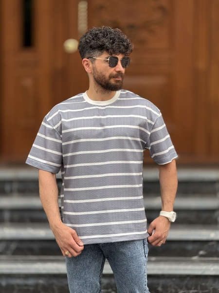 تیشرت پارچه بوکله طوسی سفید