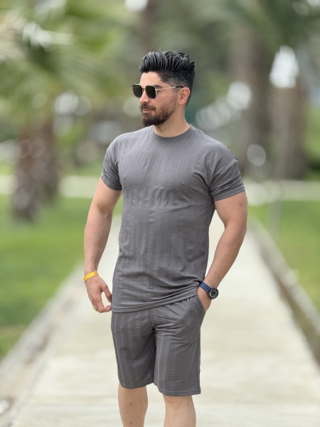 ست تیشرت شلوارک طوسی تیره