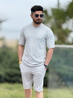 ست تیشرت شلوارک طوسی روشن