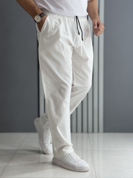 شلوار استرایت لنین سفید ( قد 103 سانت )