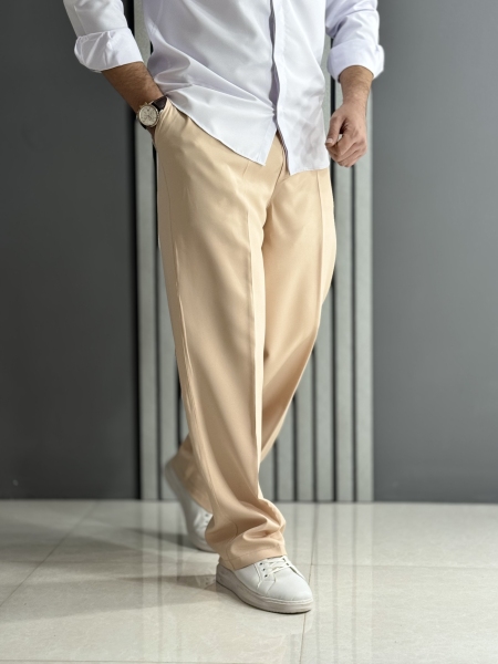 شلوار بگ مازراتی (کمر اولدمانی / پشت کمر کش ) کرم