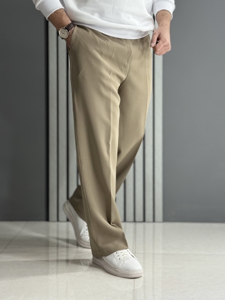 شلوار بگ مازراتی خاکی ( زیپ خور / پشت کمر کش )