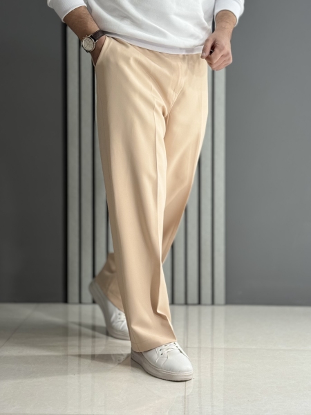 شلوار بگ مازراتی کرم ( زیپ خور / پشت کمر کش )