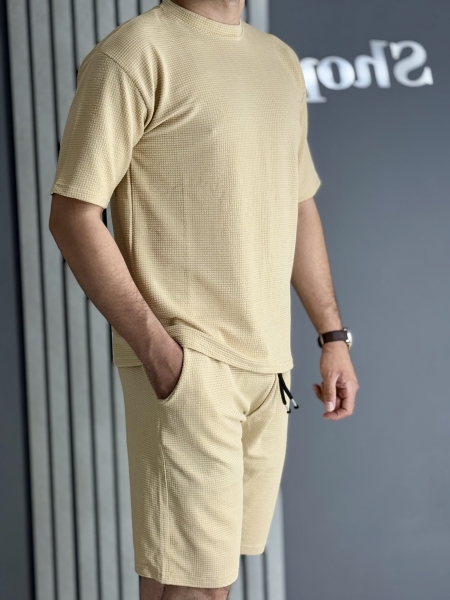 ست مراکشی تیشرت و شلوارک کرم