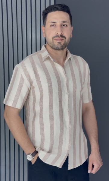 پیراهن کنفی پارچه ترک کرم قهوه ای