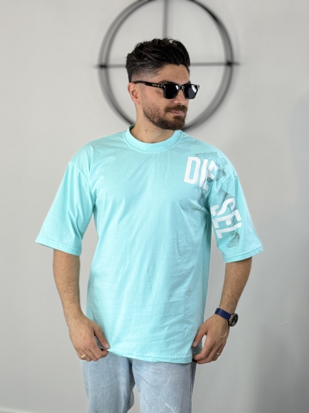 تیشرت قوار آزاد طرح diesel آبی پاستیلی