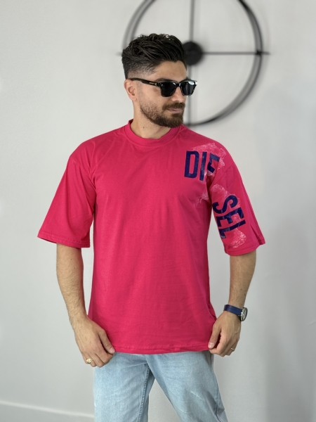 تیشرت قواره آزاد طرح diesel سرخابی