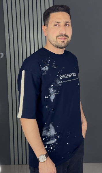 تیشرت قواره لش چاپی سرمه ای