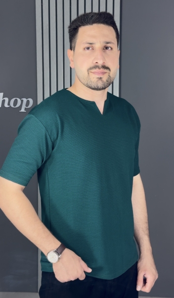 تیشرت یقه کوبایی سبز