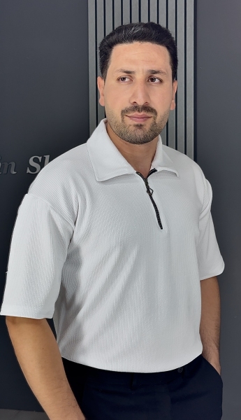 تیشرت نیم زیپ مراکشی سفید