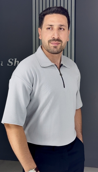 تیشرت مراکشی نیم زیپ طوسی