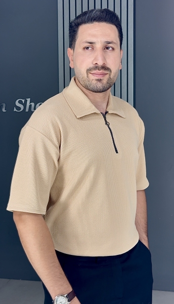 تیشرت مراکشی نیم زیپ کرم