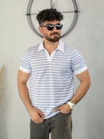 تیشرت اولد مانی سفید خط آبی