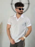 تیشرت اولد مانی سفید خط طوسی