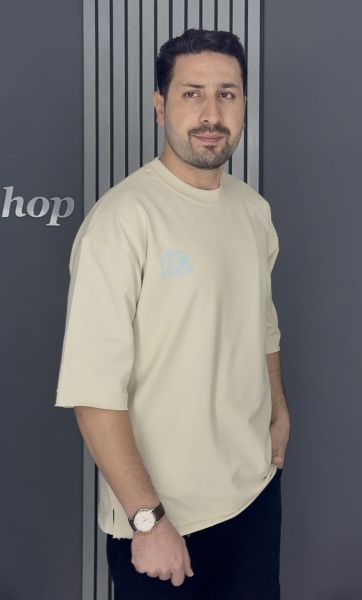 تیشرت باکسی چاپی 2 نخ پنبه کرم