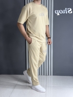 ست تیشرت و شلوار میله ای کرم