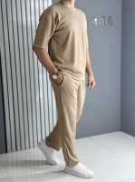 ست تیشرت و شلوار میله ای نسکافه ای