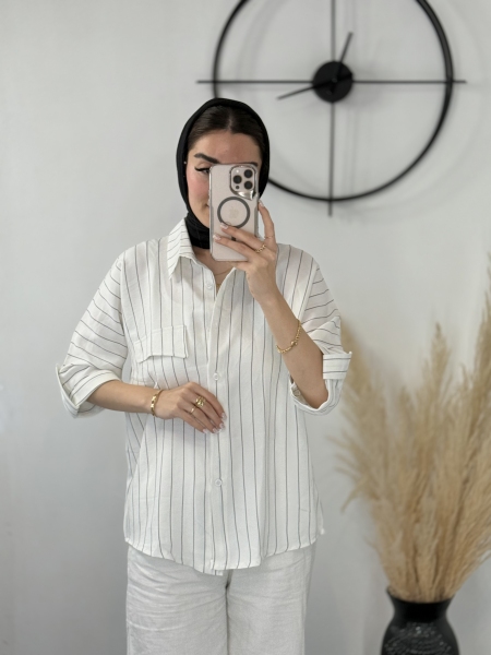 شومیز مانتویی دیپلمات سفید