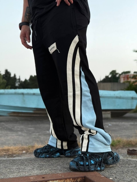 شلوار اسلش مارک کنفی مشکی BALENCIAGA دو خط کرم آبی