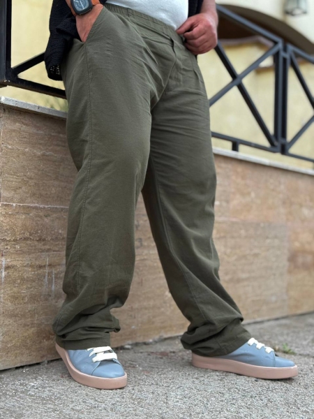 شلوار پارچه ای لنین زیتونی