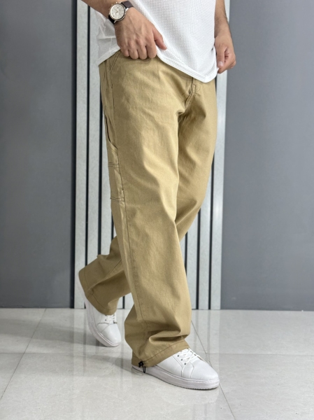 شلوار بگ کتان کرم ( قد 110 سانت / پشت کمر کش )