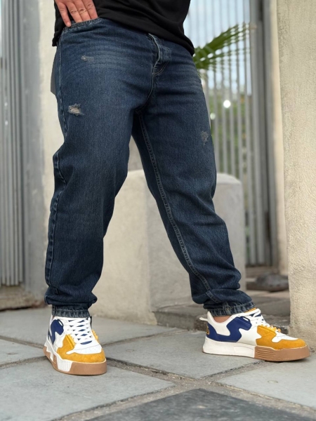 شلوار جین مام فیت طرح زاپ BALENCIAGA آبی تیره