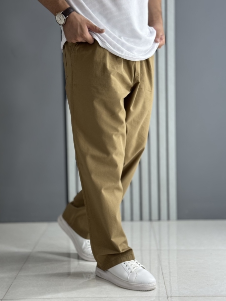 شلوار بگ لینن نسکافه ای ( قد 104 سانت / کمر کش )